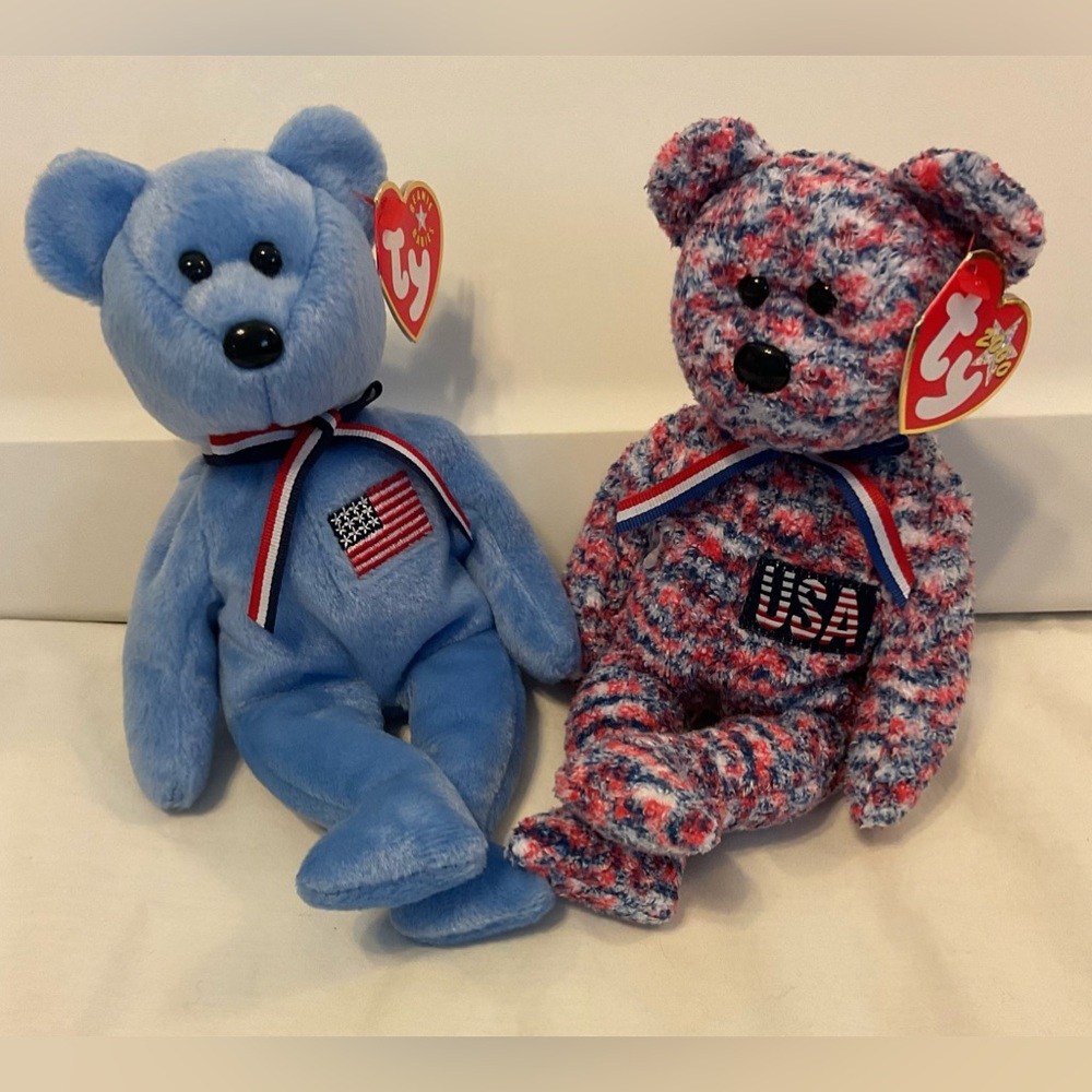 Ty America 🇺🇸 USA Teddy Bear 🧸 beanie babies pair Independence Day 4th of July